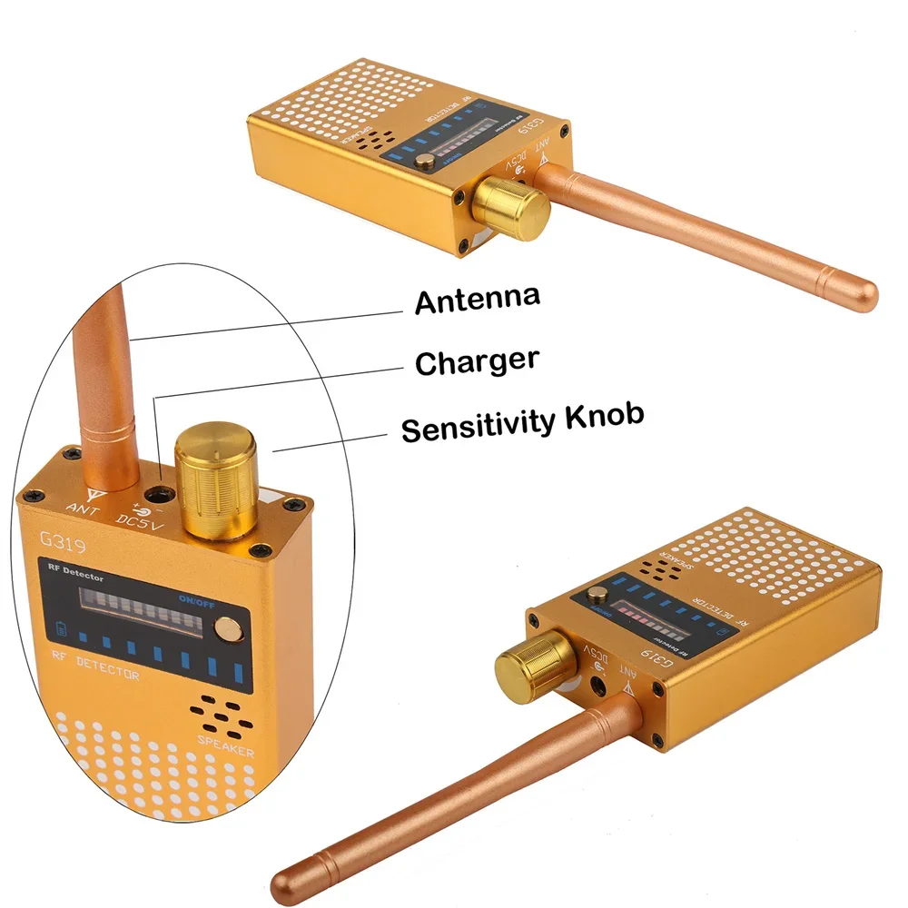 Detector de señal RF inalámbrico antiespía G319, buscador de dispositivos de Audio GSM, rastreador GPS, detección de Radio, escáner de cámara antiespía G318