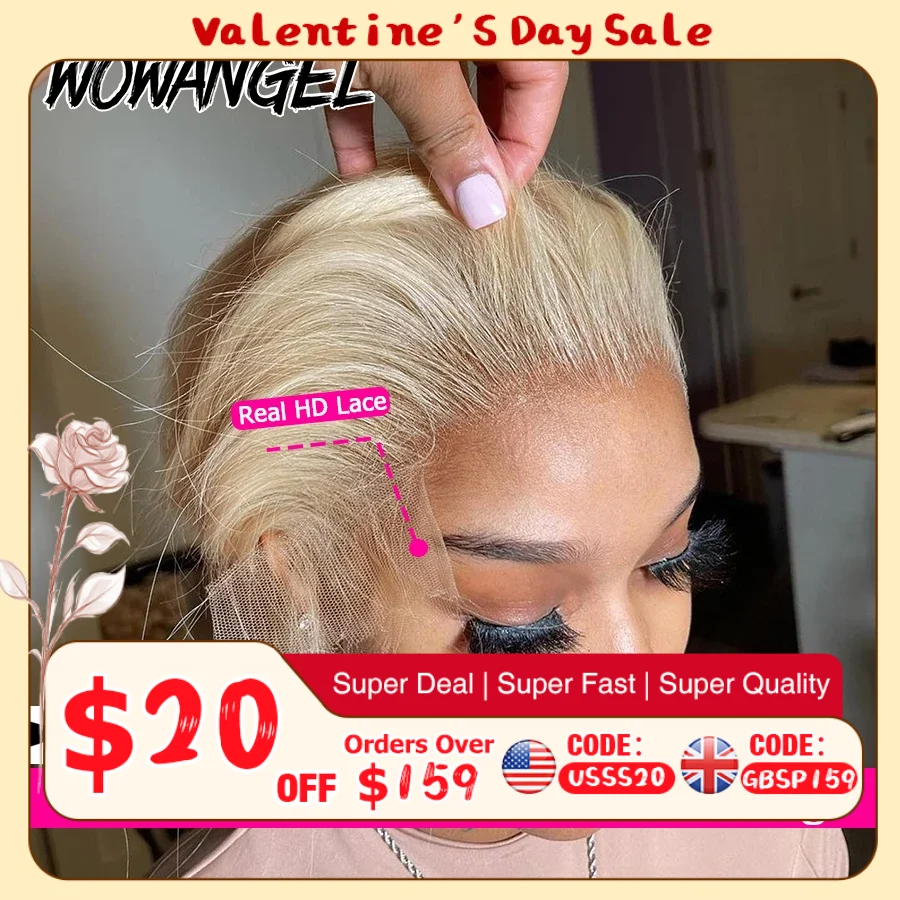 

Wow Angel 613 Блондинка 13X6 Полный фронтальный HD Парики шнурка Прямые парики из натуральных волос на кружеве Предварительно выщипанные бразильские волосы с глубоким пробором