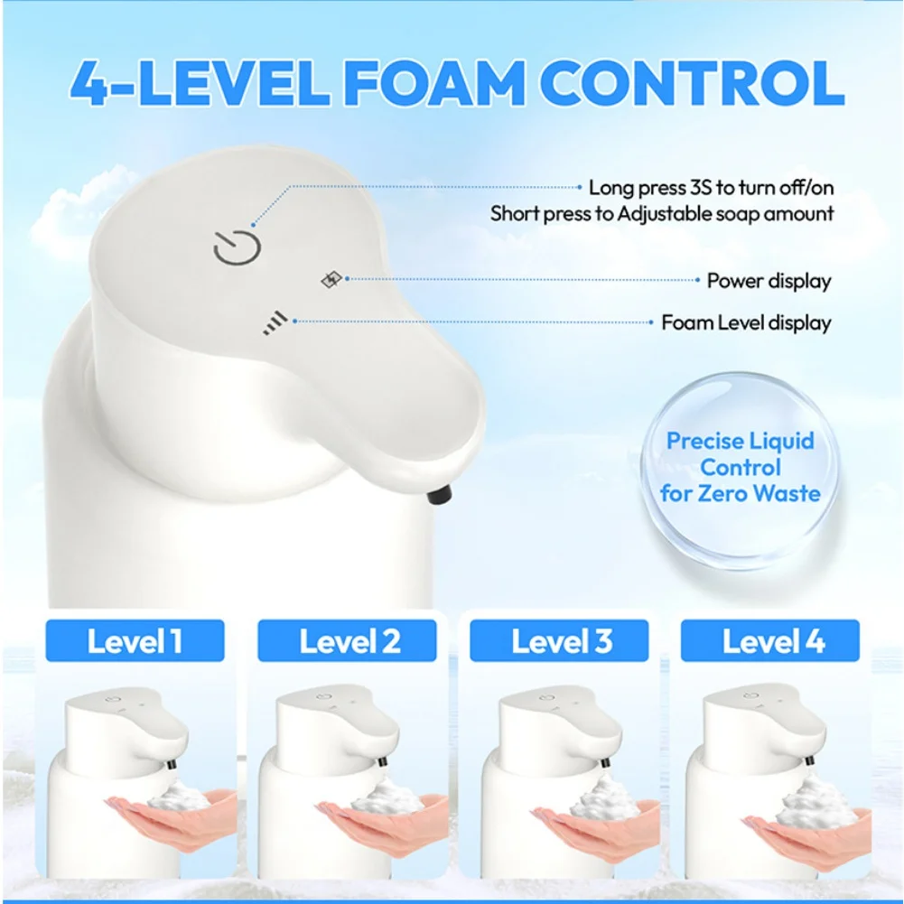 Smart Automatic Soap Dispenser 420mL with Infrared Sensor 4 Foam Outputs USB Rechargeable for Bathroom Kitchen
