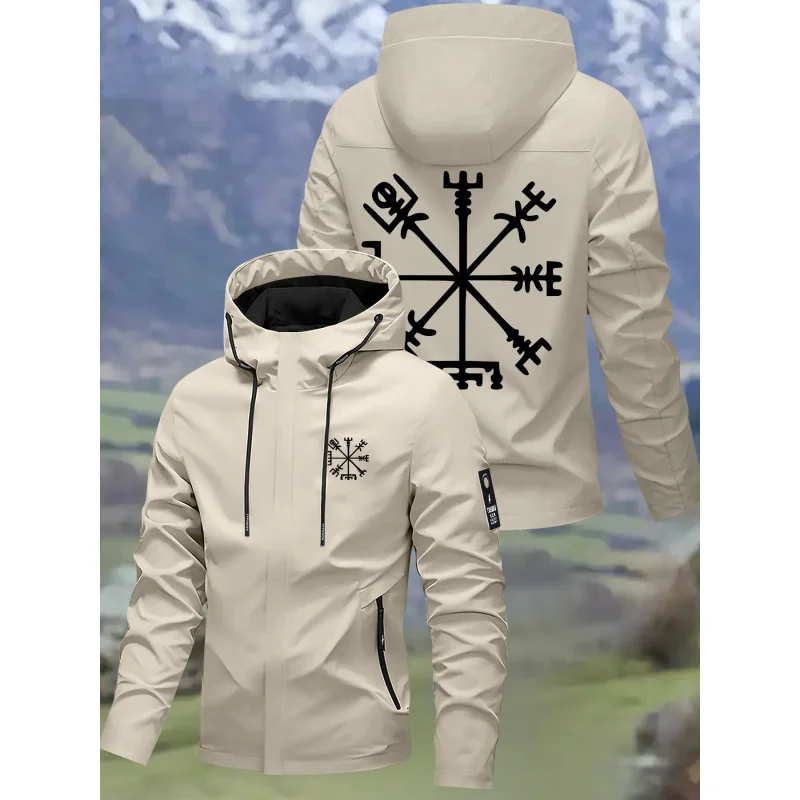 Neue Paarjacke mit Wikinger-Ruder-Print, winddichte Outdoor-Wanderjacke für jedes Wetter, Oberbekleidung für Männer und Frauen