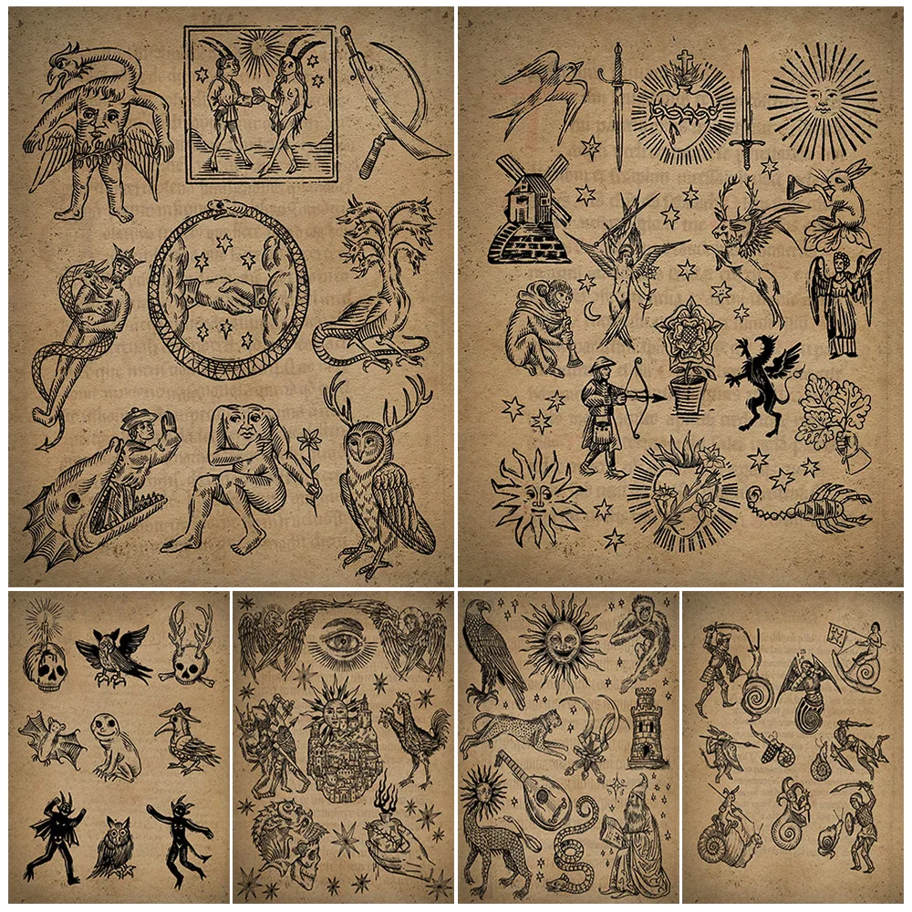 

Devil Almanac,Vintage Wall Art,Canvas Painting,Pagan Demons And Magical Creatures Art,Poster And Print Home Decoration Unframed