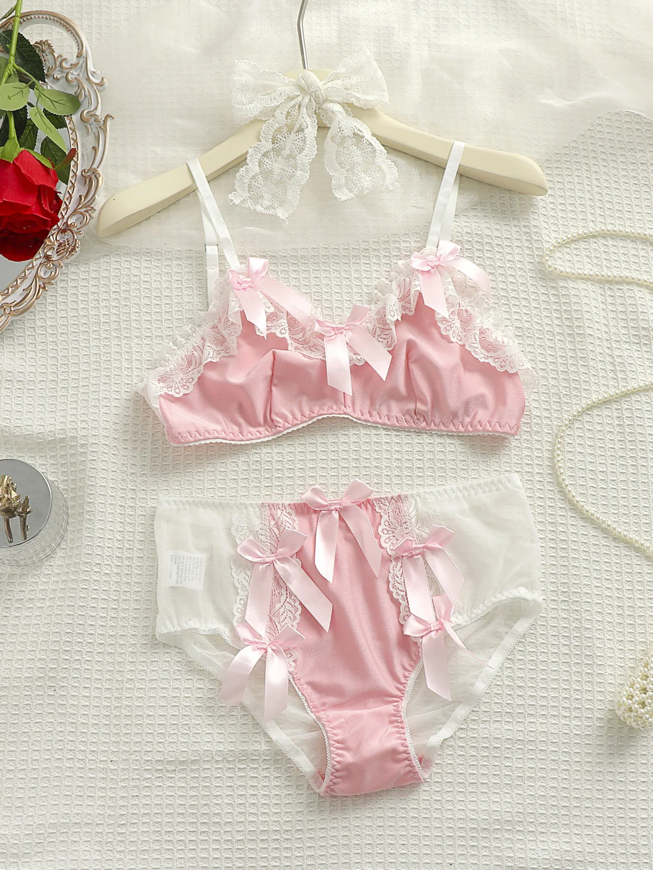 

Lovermore Bow Lingerie Lace Bra Patchwork Mesh Exotic 2 Pieces Set Sexy Underwear Erotic Outfit Intimate Kit Women Clothing
