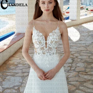 Chandla-Klassisch-Spaghetti-Gurt-Brautkleider, Aline V-Ausschnitt, Spitzen-Applikationen, Chiffon, personalisiert, Drop Shipping 11 Hauptverkaufskleid für Verlobungschiffon - №9