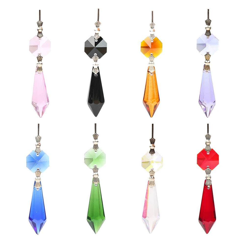 Colorful Crystal Octagonal Beads Butterfly Clasp String Pointed Beads Ice Prism Mirror Pendant Hotel Auditorium Hanging Decor