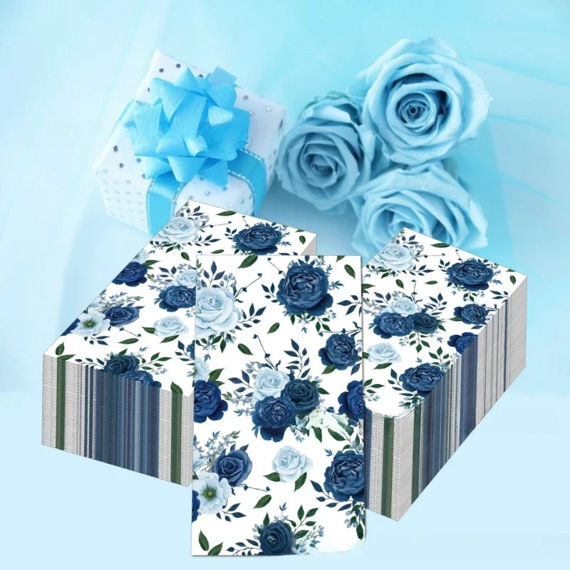 

20pcs/Pac 33*40cm Vintage Blue Flower Wedding Birthday Long Tissue Paper Party Holiday Disposable Paper Placemats DIY Paper