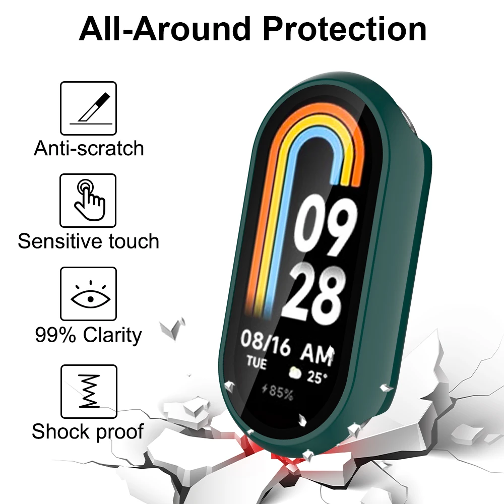 PC+Glass for Xiaomi mi Band 8/8 Pro/8 Active Smartwatch Screen Protective Case Full Cover for Mi Band 8 Accessories