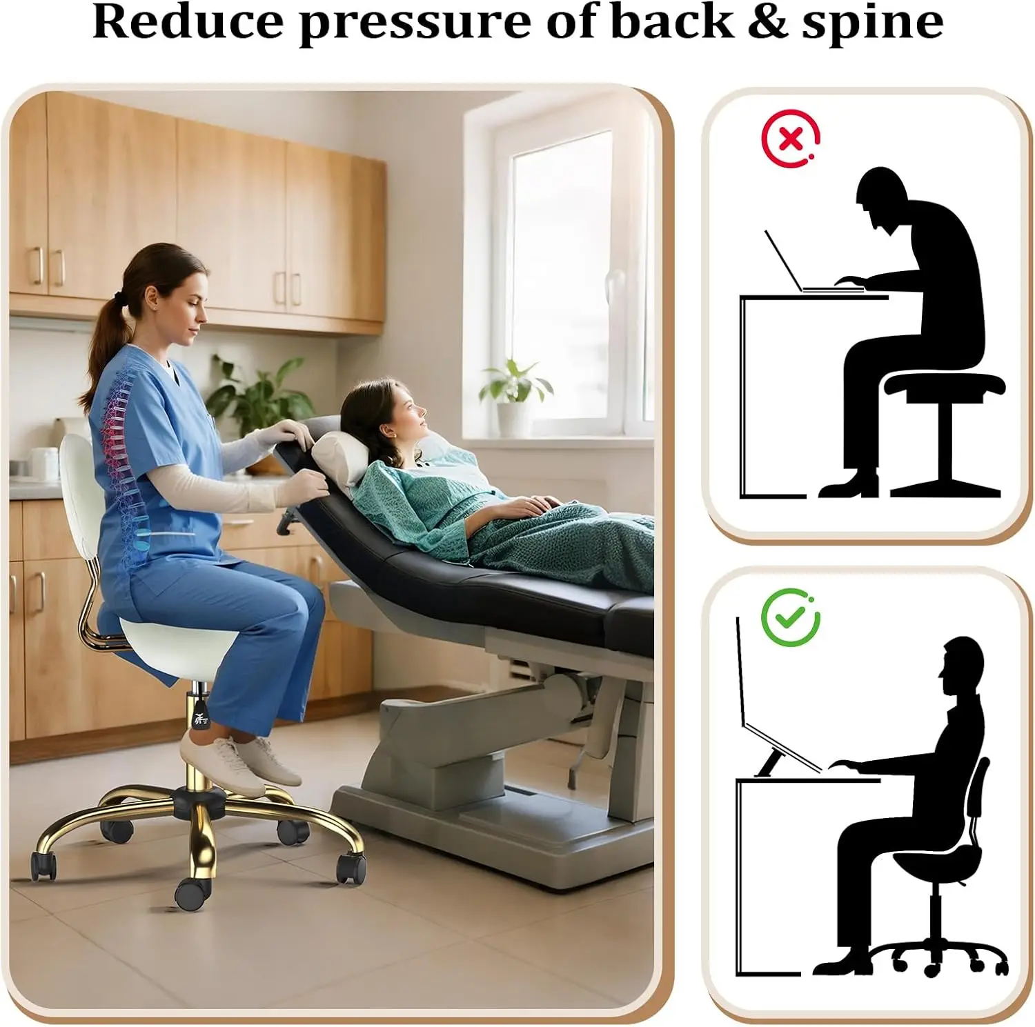 مقعد سرج مريح مع دعم للظهر، كرسي مكتب طويل قابل للتعديل، وسادة سميكة للراحة #5