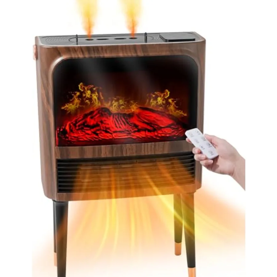

Electric Fireplace Heater with 3D Realistic Flame Humidifier Thermostat Safety Protection Remote Control Timer Electric Space H