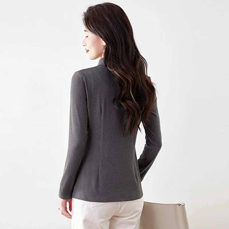 Camicia dimagrante a maniche lunghe con colletto rovesciato stile francese Top Camicette casual alla moda con pieghe chic primavera autunno da donna