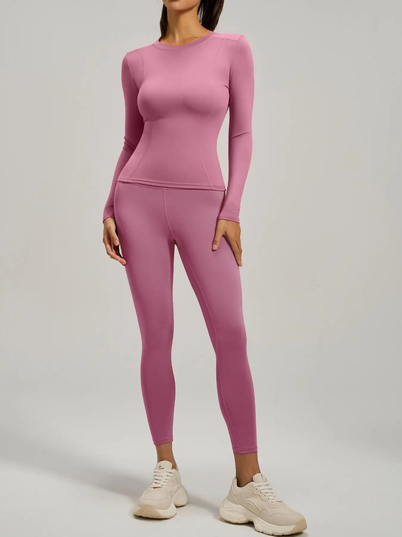 Sportliches, eng anliegendes Hosen-Set für Damen mit hoher Taille, langärmliges Oberteil und Yogahose, elastischer Stoff, bequeme Passform, ideal für das Fitnessstudio