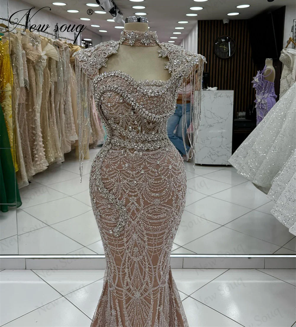 

Luxurious Champagne Mermaid Cocktail Dresses Arabia Women Beading Prom Dress Evening Party Gowns Vestidos De Cóctel Customized