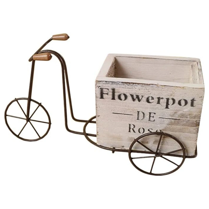 وعاء زهور خشبي عتيق على شكل دراجة ، زارع عصاري ، أصيص زهور فني من الحديد ، حامل زهور ، ديكور حديقة فناء منزلي ، حرف متينة