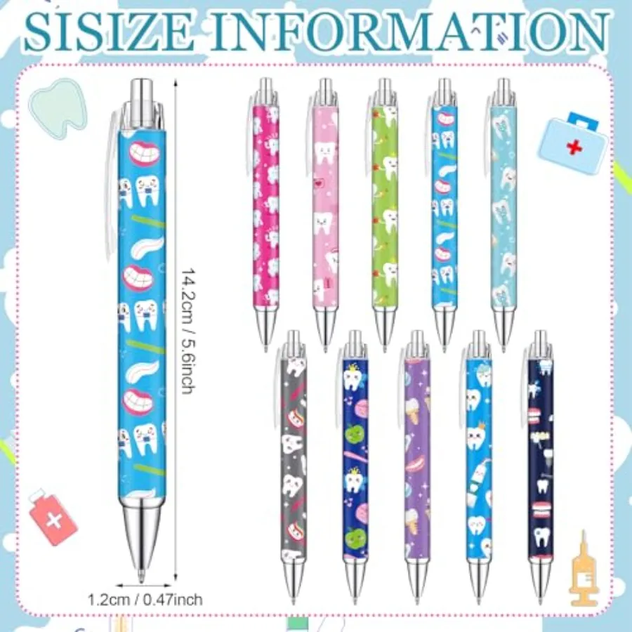 30 قطعة هدايا قلم الأسنان السائبة قابل للسحب أطباء الأسنان قلم حبر أسود مع ورقة التمرير داخل ملحقات مساعد الأسنان