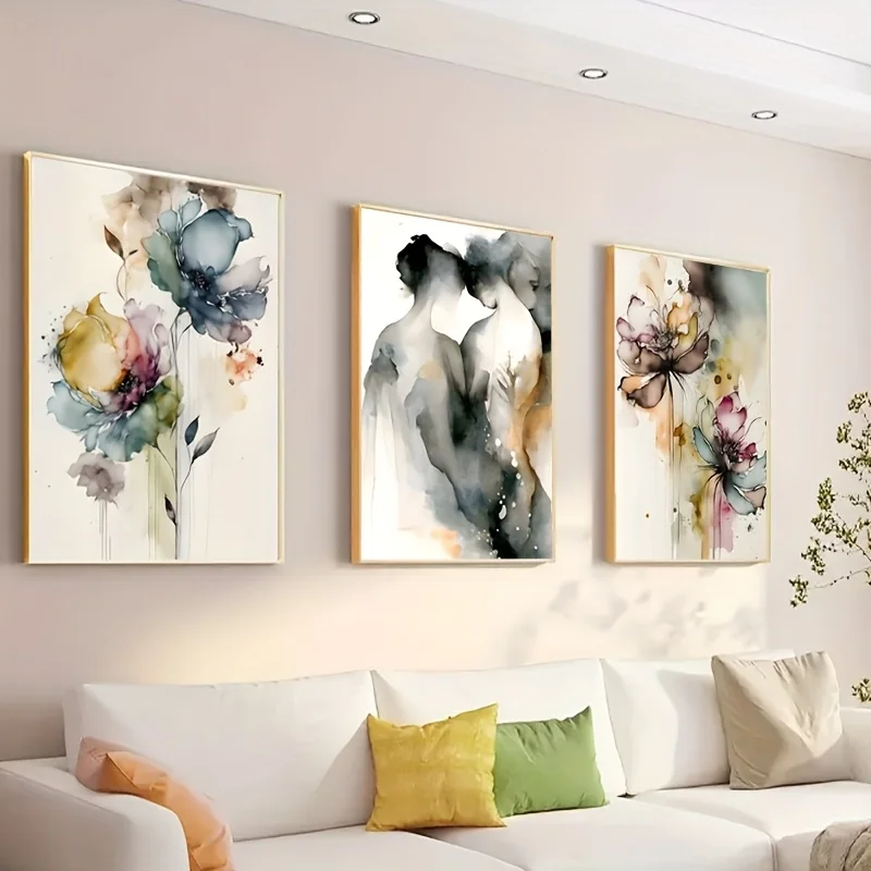 

3pcs Frameless Painting Romantic Couple Painting Print Abstract Flower Botanical Canvas Poster for Living Room Bedroom Decor