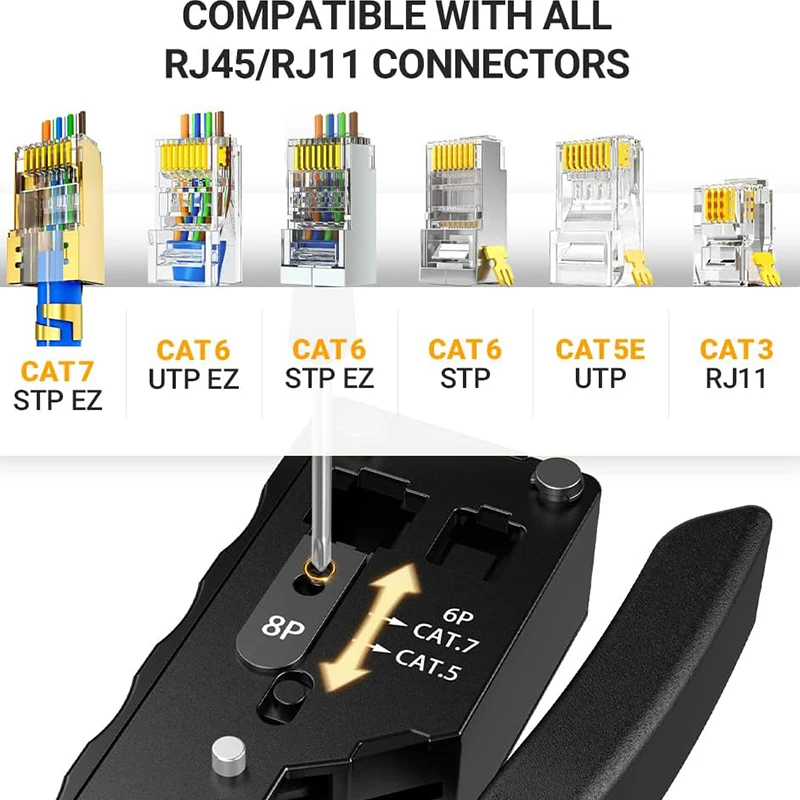 RJ45 Tang Crimp Melewati Pemotong Pengupas Crimper untuk Cat7 Cat6 Cat5e 8P Konektor Modular Ethernet Alat Kawat All-In-One