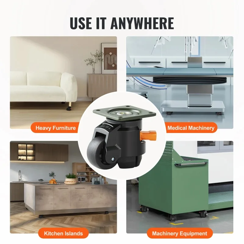 4 Pcs Leveling Casters Heavy Duty Swivel Caster Wheels with Handle Design Height Adjustable Feet for Workbench Machine