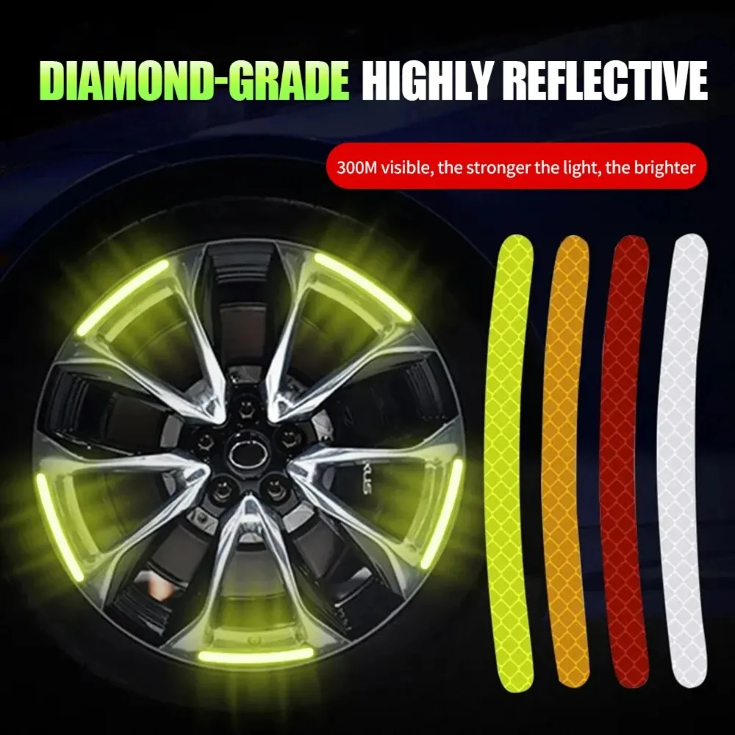 

20 Pcs Bright Rainbow Fluorescent Luminous Reflective Car Wheel Hub Sticker Tape for Enhanced Night Driving Safety on Auto Motor