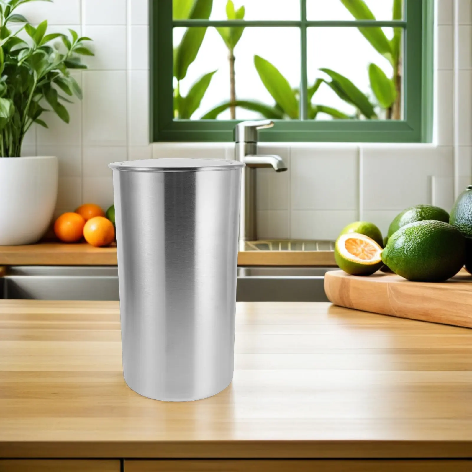 5.5L Built-in Stainless Steel Trash Can Countertop Round Swing Lid Embedded Garbage Bin Kitchen Cabinet Built-in Trash Chute
