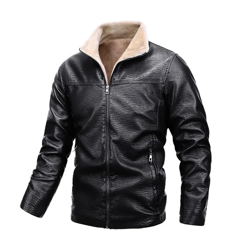 

Men's Stand-up Collar Plus Velvet Leather Jacket Casual Motorcycle PU Leather Jacket Motorcycle Jacket