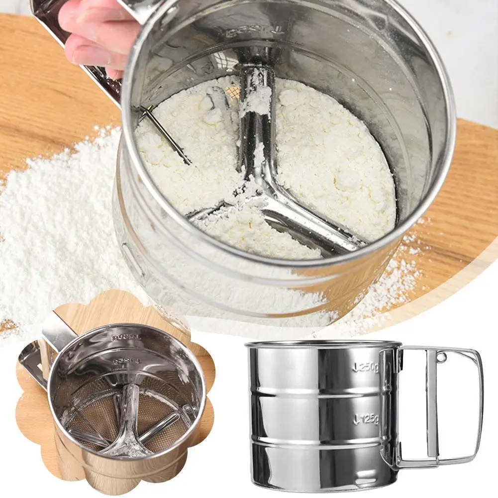 

1pc Stainless Steel Flour Sifter For Baking, Powder Sugar Shaker With Hand Press Design, Fine Mesh Flour Sifter Sieve G6K5