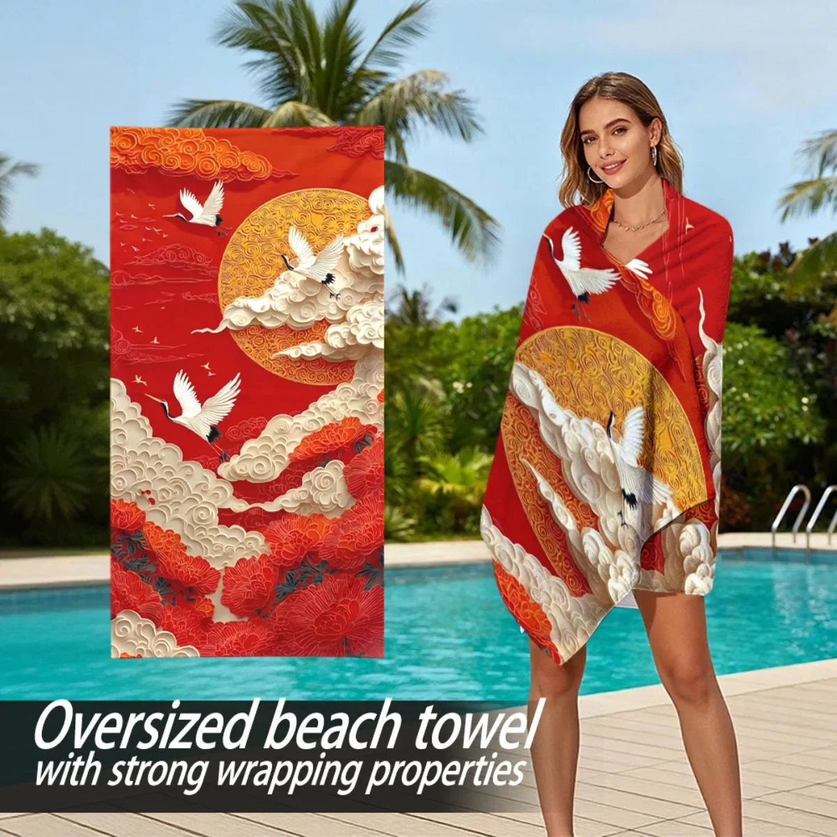 Oversized Beach Towel for Women Large Absorbent Towel with Strong Wrapping Properties Tropical Print