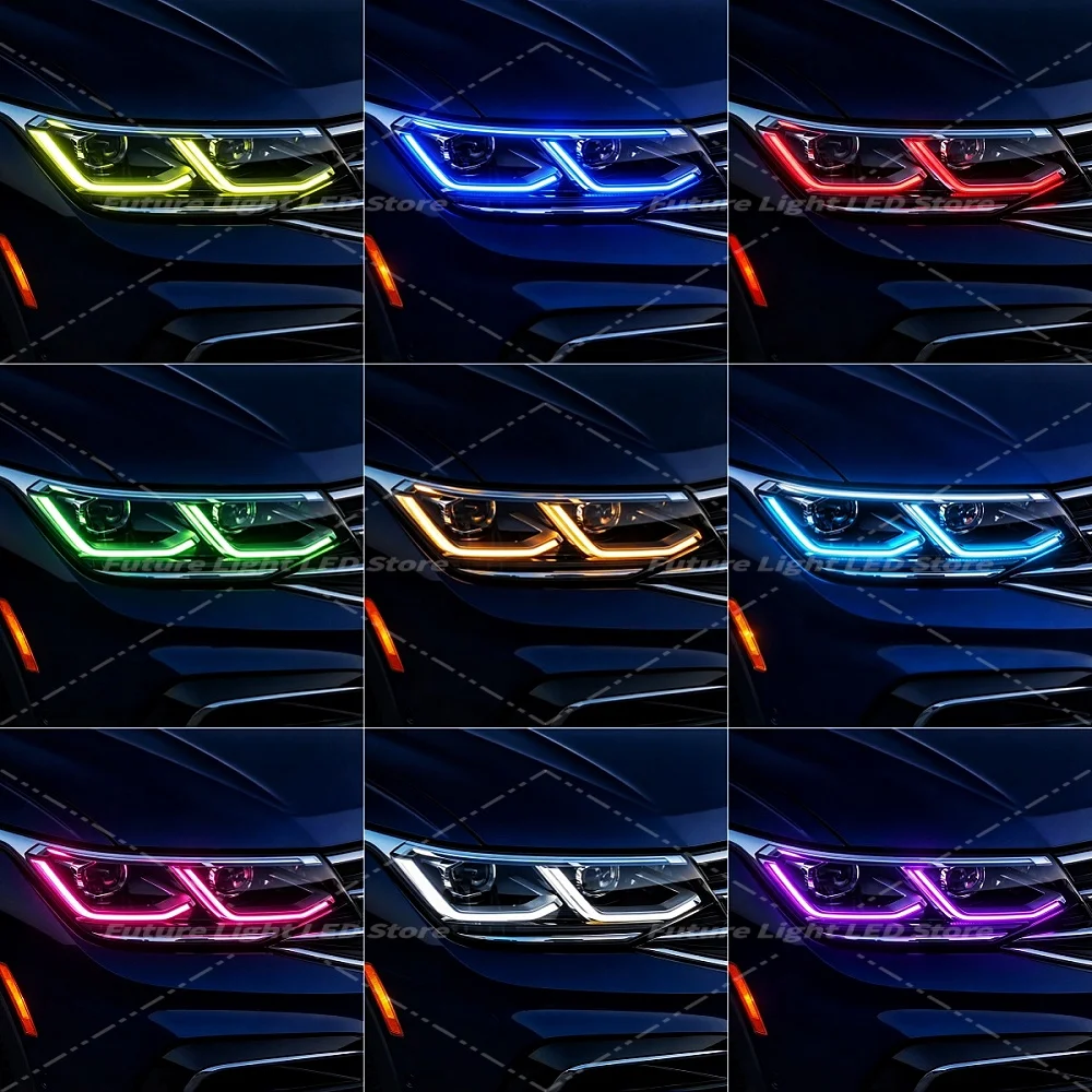 Yellow Daytime Running Light For VW Tiguan 2020-2024 Matrix LED Headlight DRL Boards Angel Eyes Amber Blue 5NA998478 1473001389