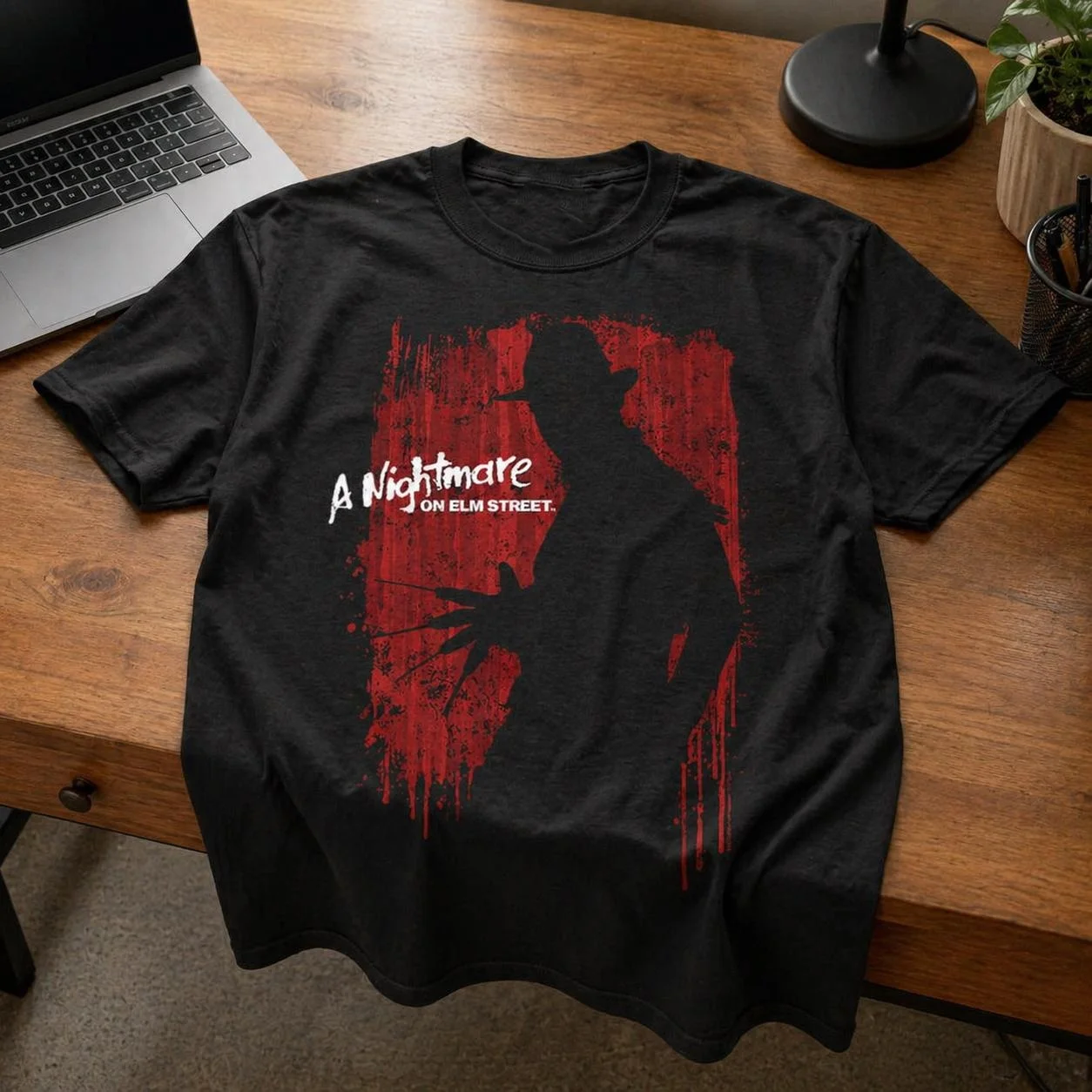 A Nightmare on Elm Street Freddy Krueger Bloody Silhouette Graphic T-Shirt Cotton Men Women Streetwear Tee