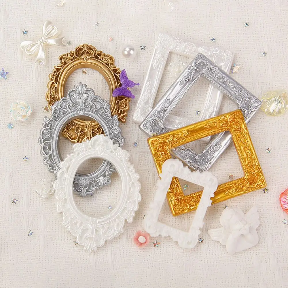 Multiple Styles DIY Resin Photo Frame Miniature 3D Mini Mirror Props Rustic Mirror Small Model Phone Shell Material