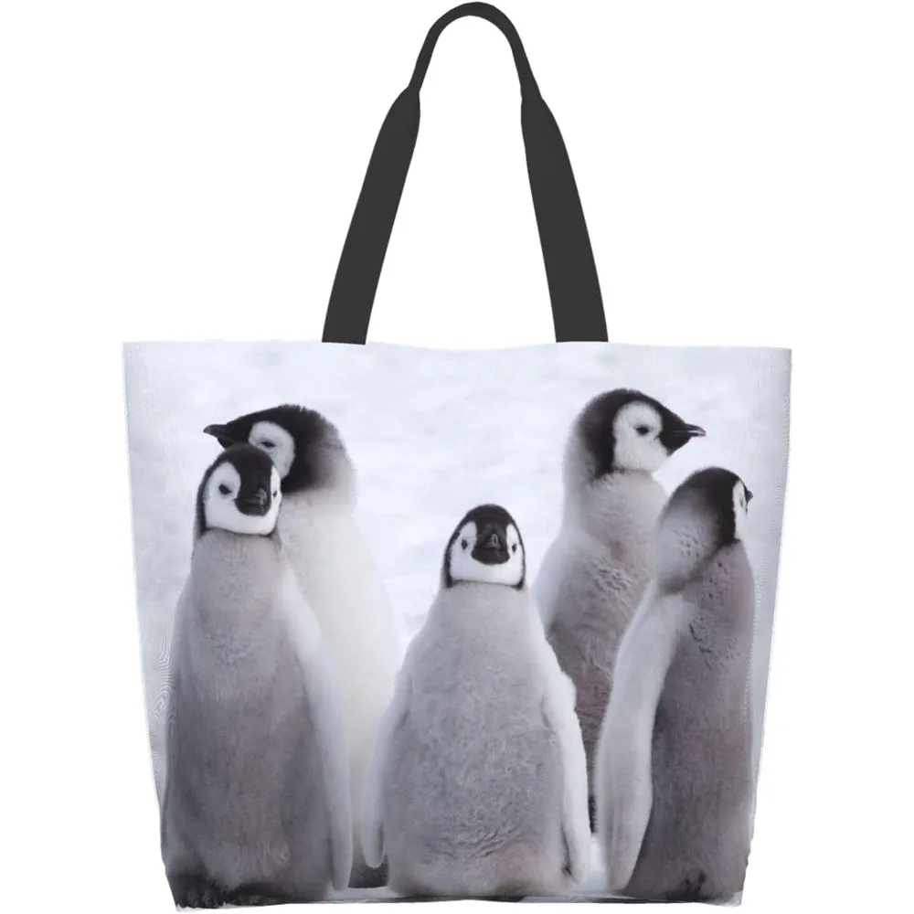 Cute Penguin Tote Bag Large Women Casual Shoulder Bag Handbag Reusable Multipurpose Shopping Grocery Bag for Outdoors