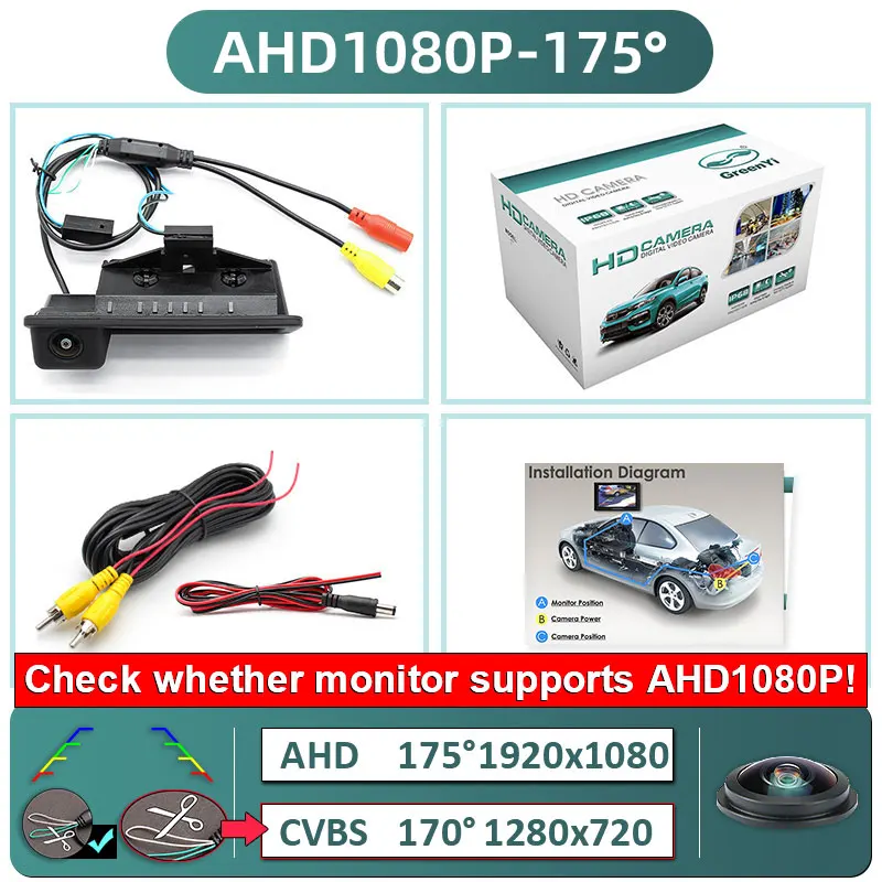 Grün Y i AHD 1080P 170 ° Auto-Rückfahrkamera für BMW E60 E39 E90 E82 E61 X1 E84 X5 E70 E92 E91 3/5 Serie E88 E93 X6 Nachtsicht