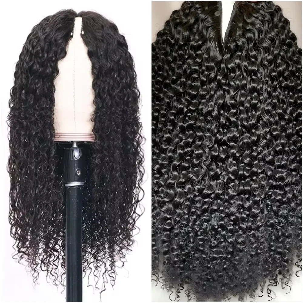 32 Inch Natural Black Deep Wave V Part Wig Gluelesss Upgrade U Part Wigs 250% Density Brazilian Human Hair Wig