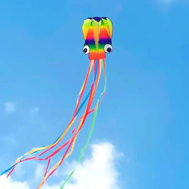 Adult Outdoor Fun with Super Soft Giant Kites Set, Rainbow 3D Octopus, 4m Size with 100m Tire String