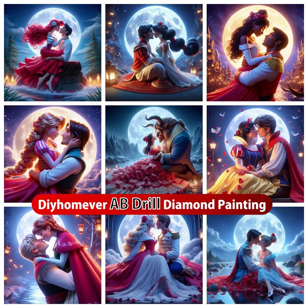 

Disney Princesses and Princes 5D DIY AB Diamond Painting Mosaic Cartoon Art Cross Stitch Embroidery Rhinestones Children's Gift