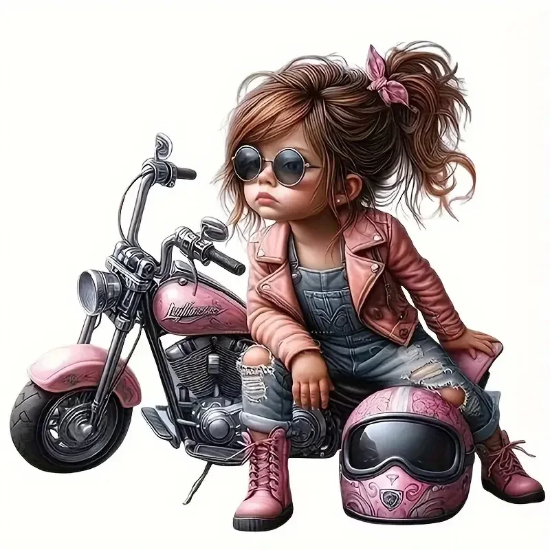 Cute Pink Biker Girl Vinyl Sticker, Waterproof Decal for Car, Truck, Laptop, Water Bottle, Phone, Window, Wall & Mug Decor