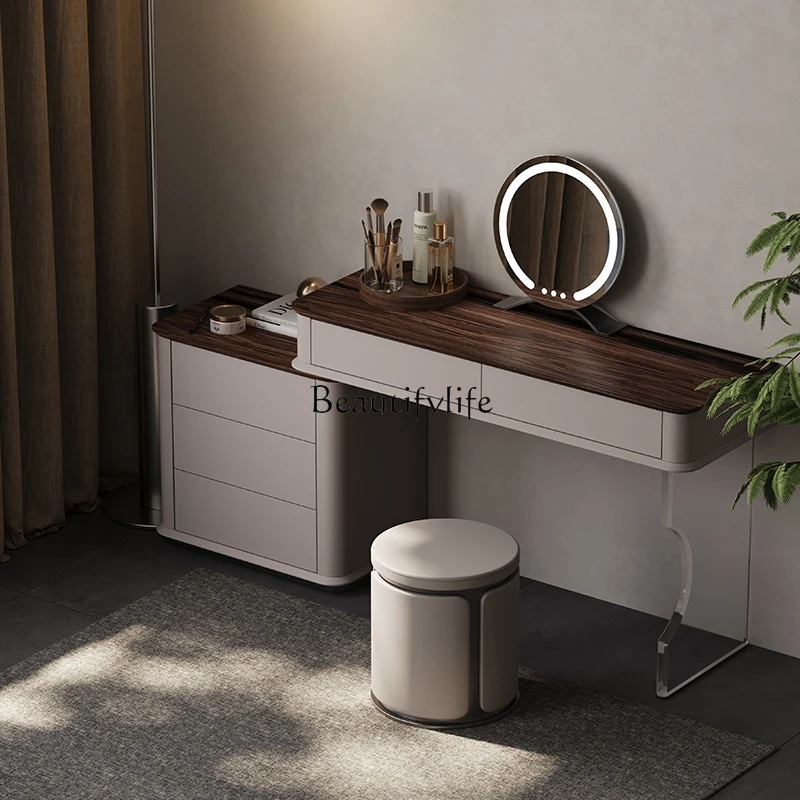 

02 Italian light luxury solid wood dresser high PC and console game lying marble makeup table chest integrated 2025 new