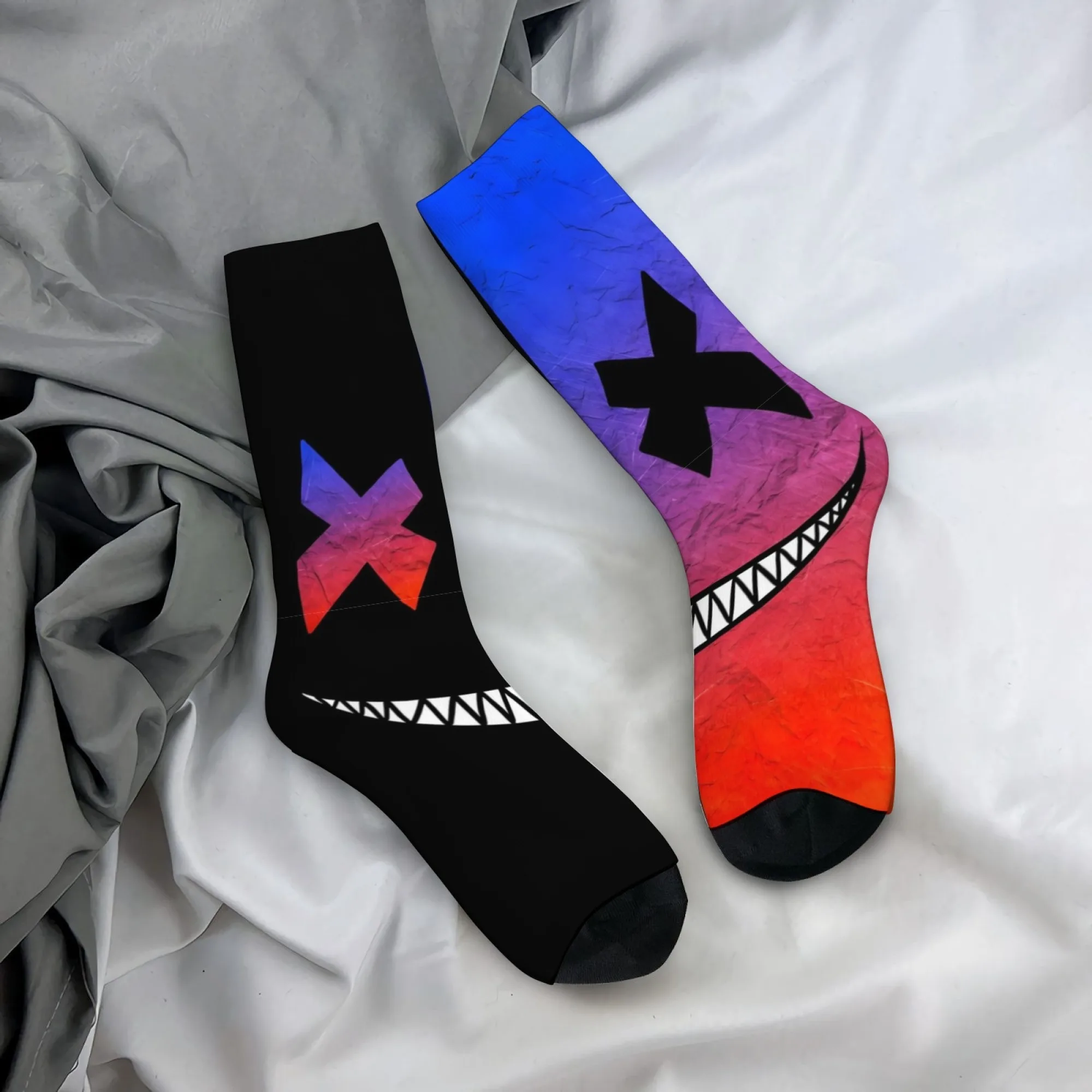 

Neon Devil Smile Men's Socks Comfortable Casual Sports Socks Retro Street Hip-Hop Fashion Socks Novelty Funny Happy Socks Gift
