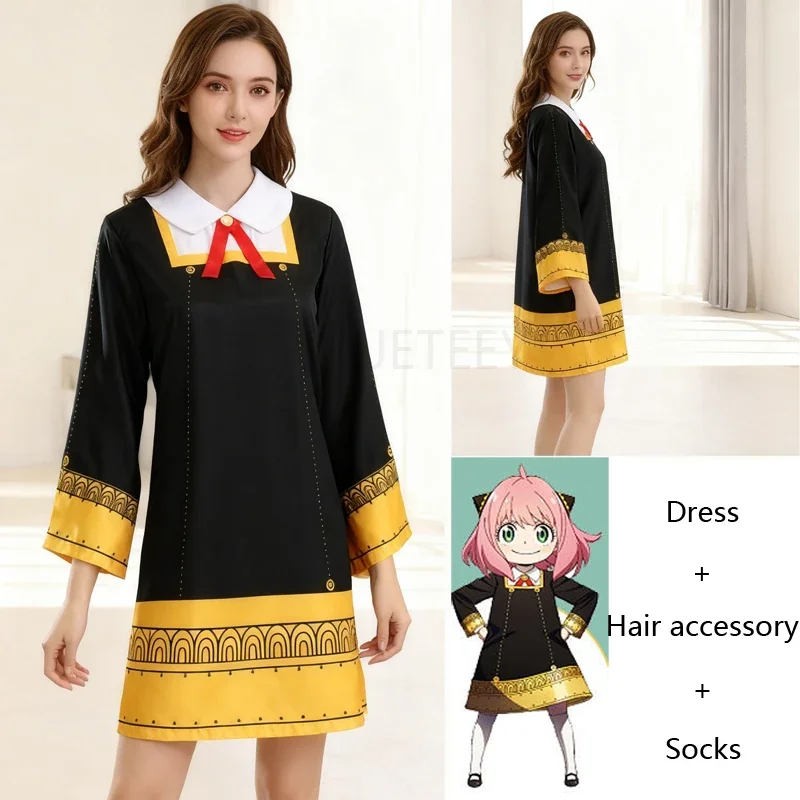 

Anime Spy Family Anya Forger Cosplay Costume Set With Dress Hair Accessory Socks For Halloween Party Gift Eden Academy Uniform
