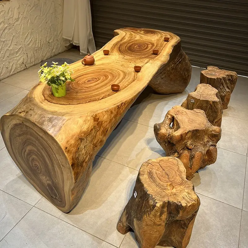 Root carving coffee table, tea table solid wood stump dining table special-shaped hotel lobby ornament