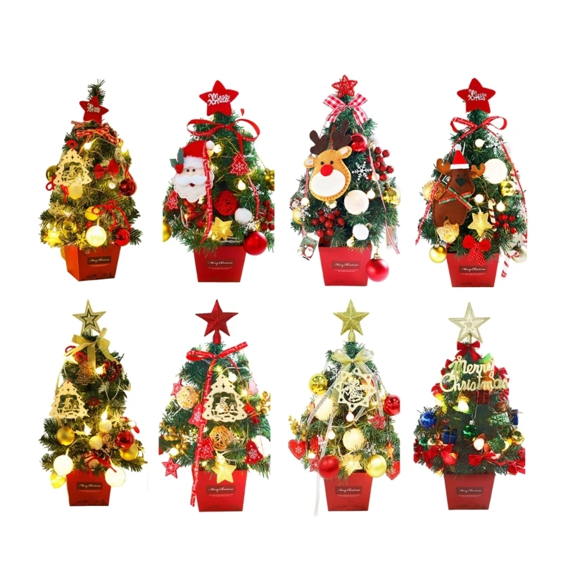 

1Pcs Decorative Miniature Christmas Tree with LED Lights Holiday Tabletop Decoration Handmade Present for Men Women DXAF