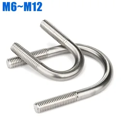 1pc M6 M8 M10 M12 304 A2 Stainless Steel U Type Shape Hoop Pipe Tube Clip Strap Clasp Clamp Screw Bolt U-screw U-bolt
