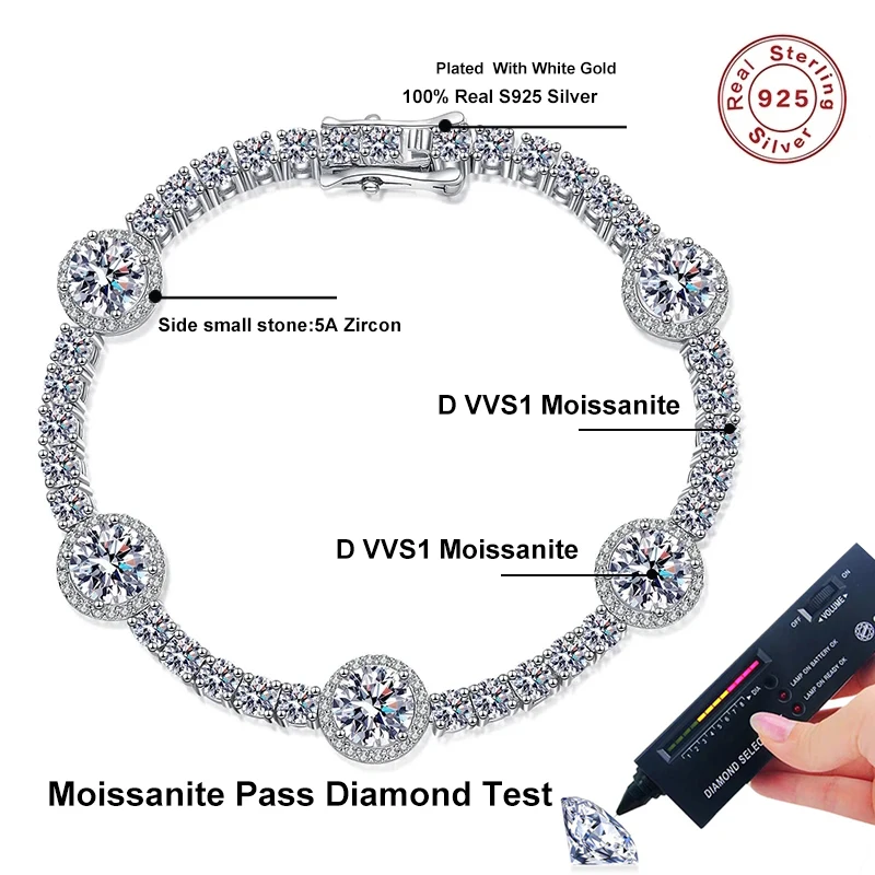 NeeTim Moissanite Tennis Bracelets for Women Sparkling Diamond 925 Sterling Silver with White Gold Plated Luxury Jewellery Gift