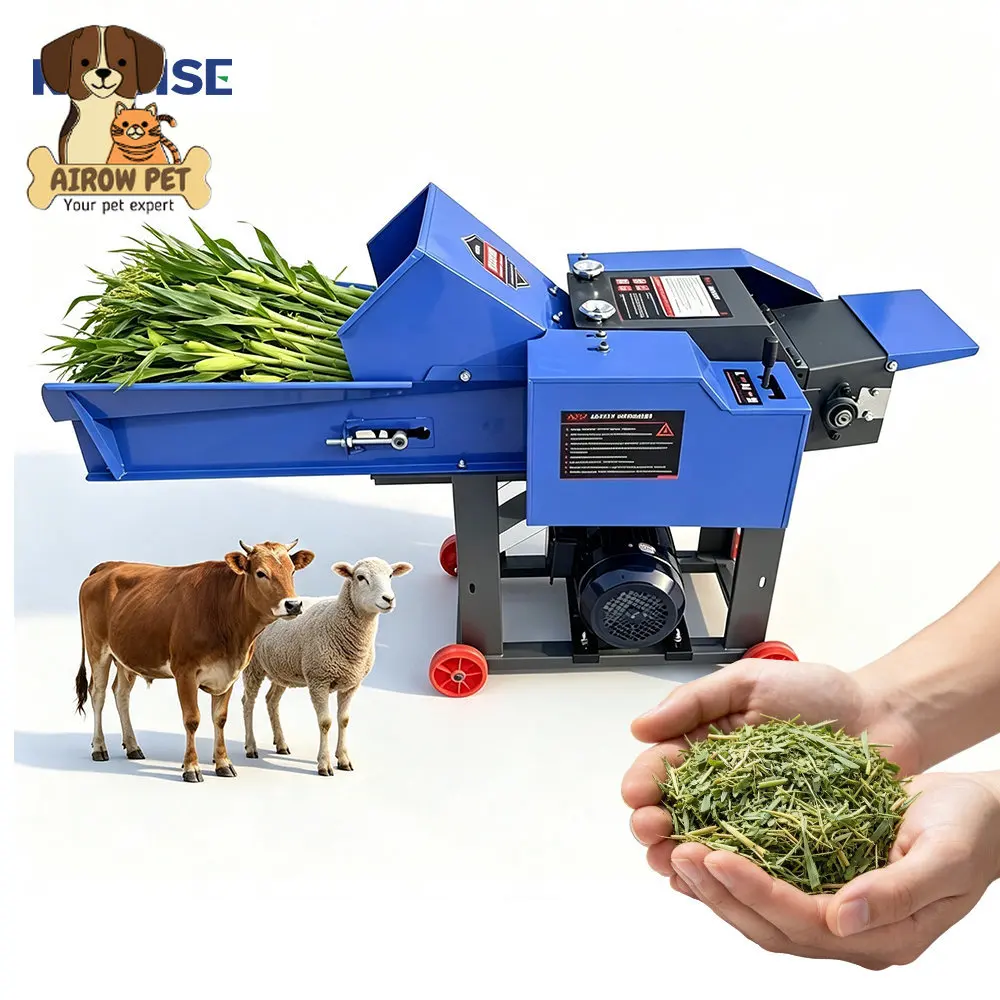 AIROW Electric Chaff Cutter Machine Forage Grass Chopper for Napier Grass Alfalfa Maize Stalk Rice Straw Silage Animal Feed