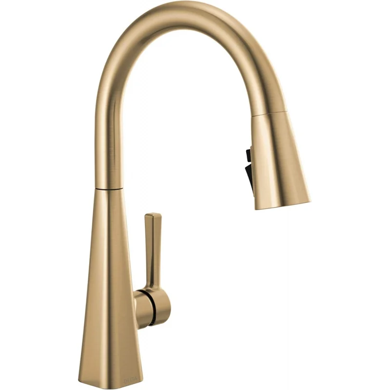 Brushed Gold Pull Down Kitchen Faucet – Modern Single Handle, Single Hole, Champagne Bronze with Sprayer