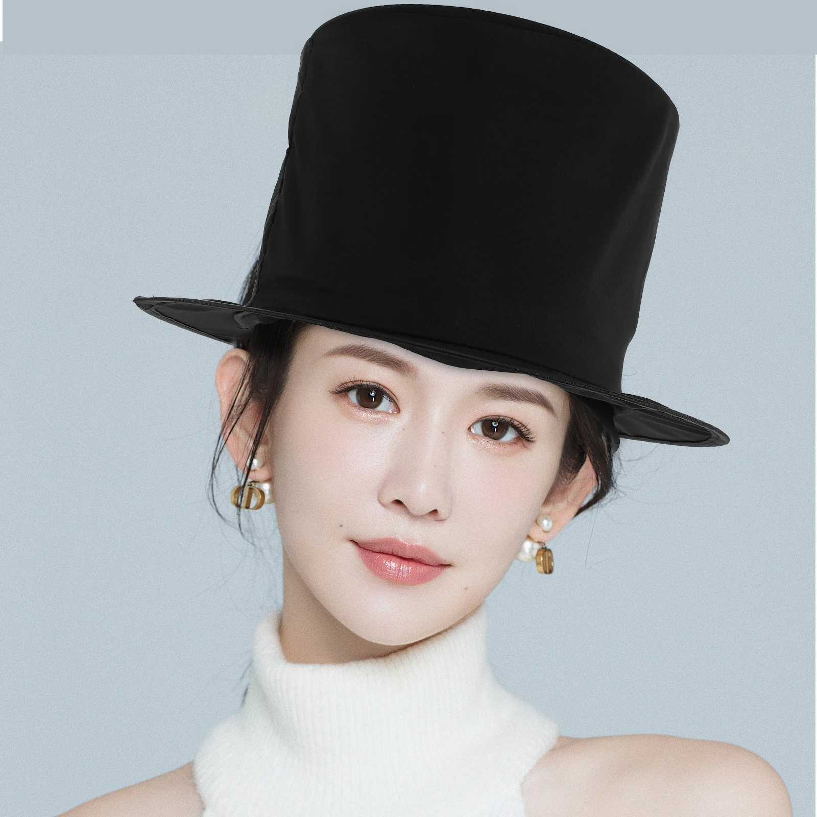 หมวกทรงสูงแบบพับได้สีดำ 2 ชิ้น สำหรับชุดนักมายากล งานปาร์ตี้ งานแฟนซี งานคาร์นิวัล การแสดงบนเวที อุปกรณ์ประกอบฉากคริสต์มาส หมวกทรงสูงสำหรับผู้ชาย