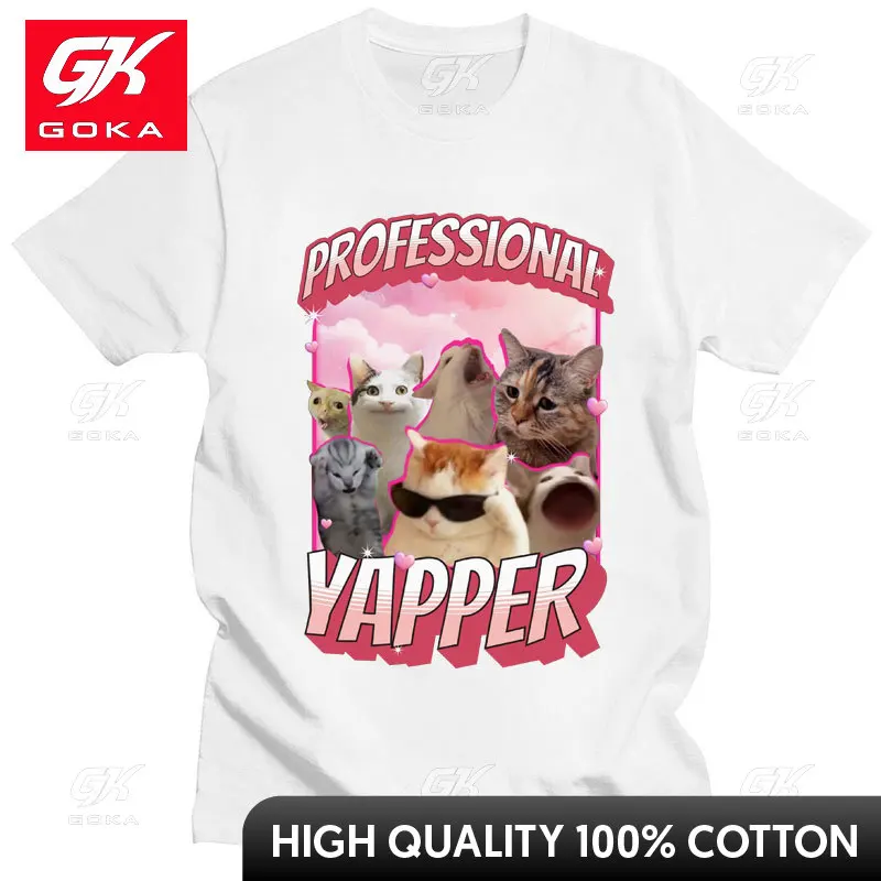 전문 Yapper Meme 고양이 프린트 티셔츠, 남성 여성 패션, 재미있는 반팔 면, 캐주얼 크리에이티브 티셔츠, 스트리트웨어