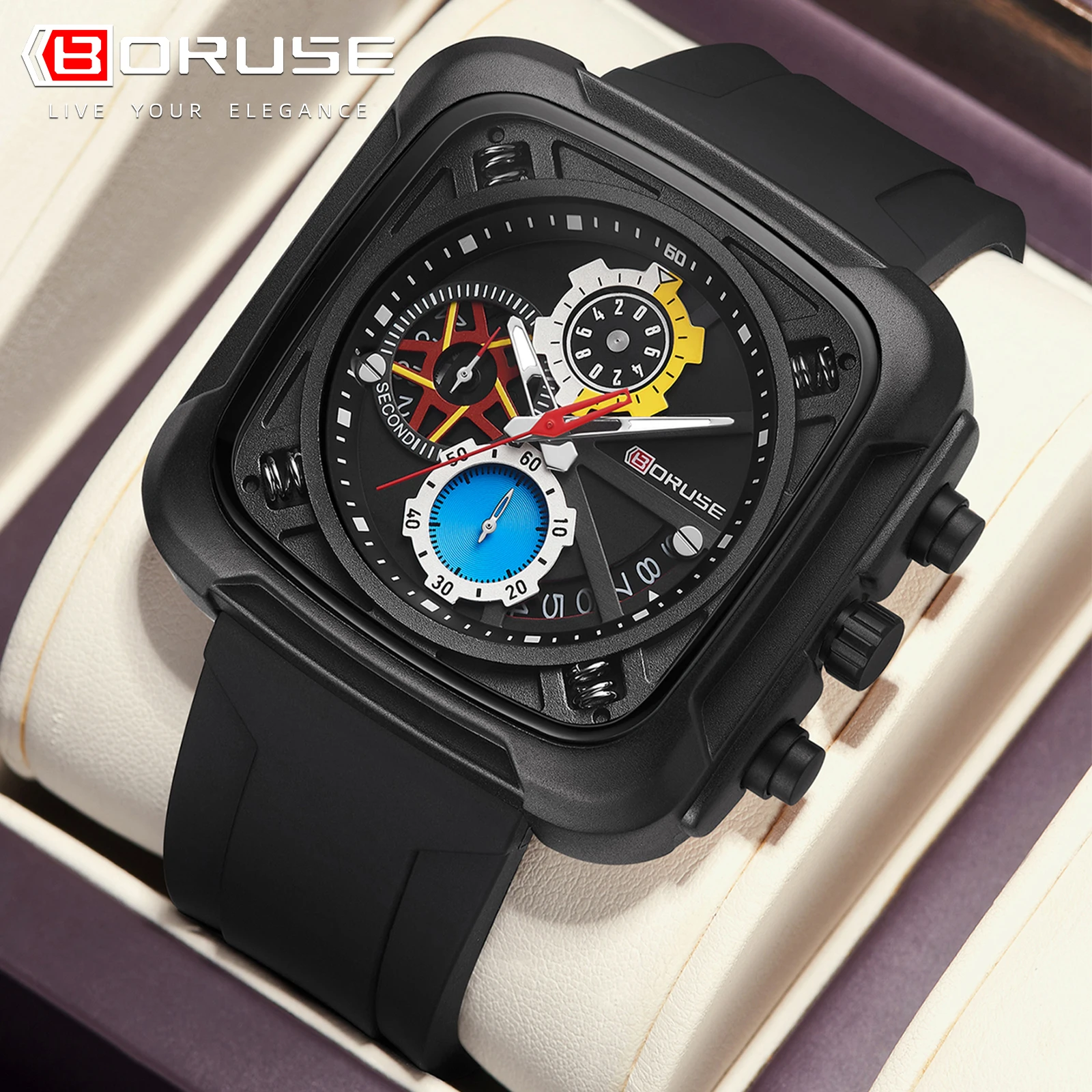 BORUSE Brand New Men\'s Watch Fashion Clock Sports Male\'s Luxury Business Silicone Strap Luminous Waterproof Quartz Wristwatch