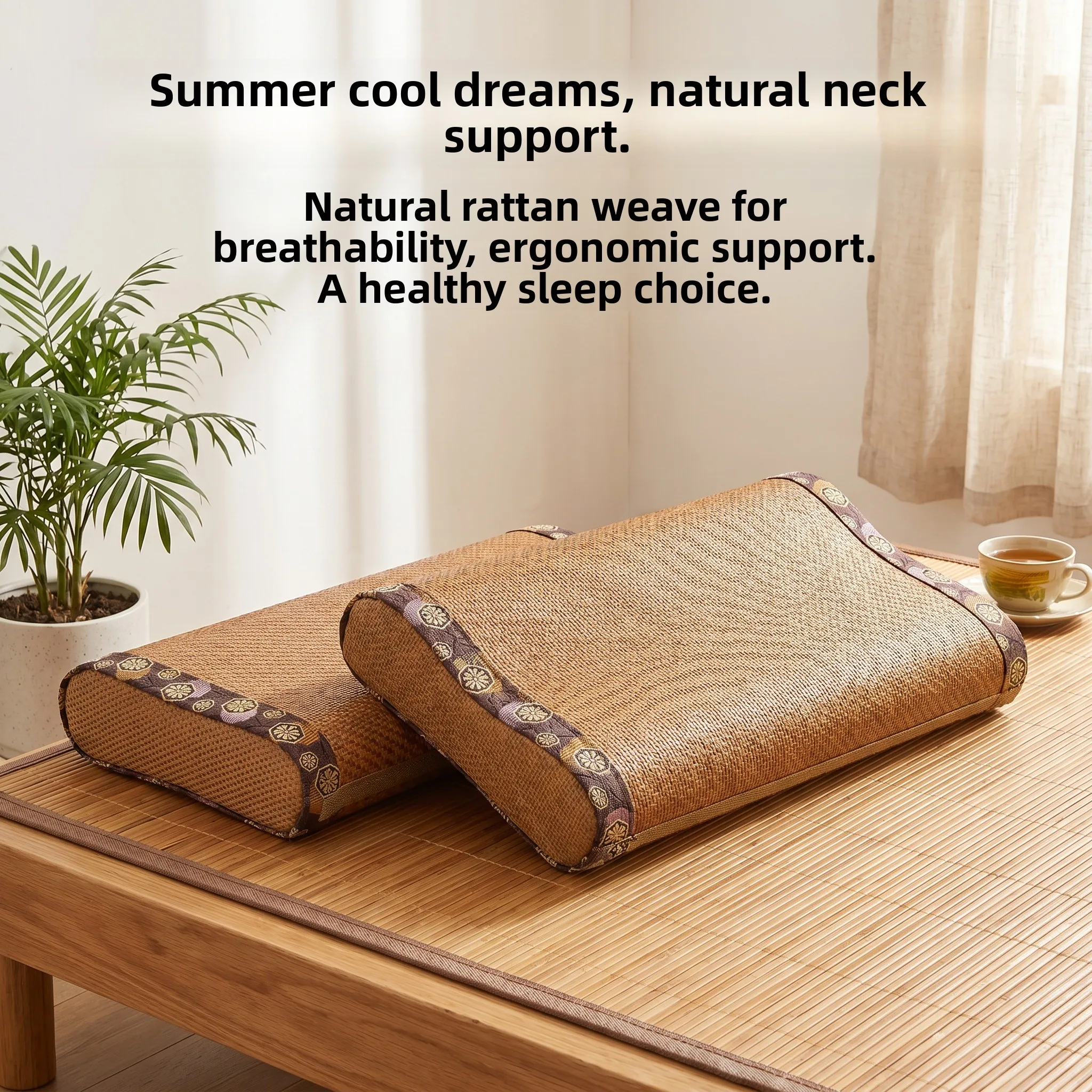

Men's Summer Cool Neck Support Pillow Single Pack Hard Coconut Fiber Filled Rectangular Shaped Health Care Pillow for Better ...