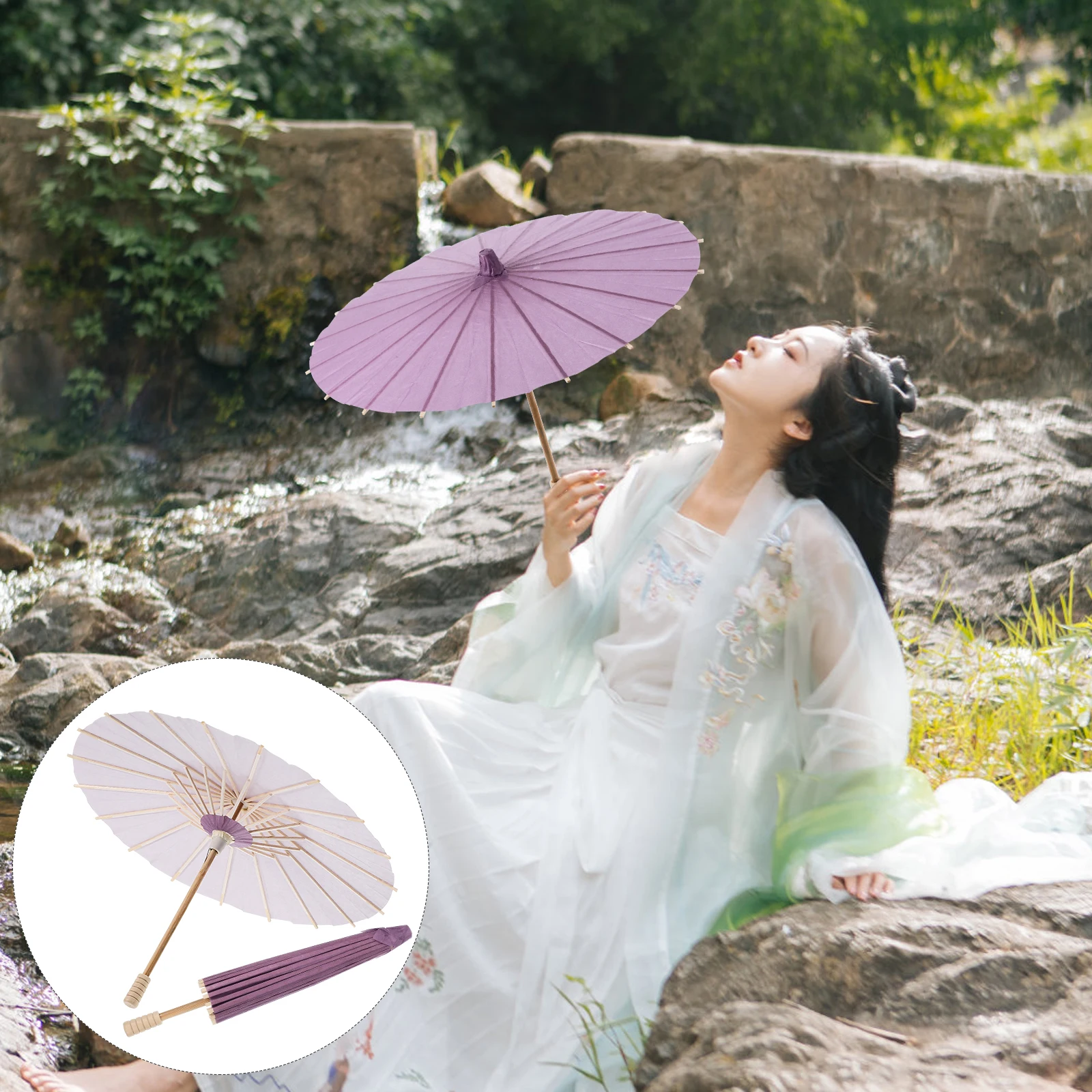 

2 Pcs Blank Oiled Paper Umbrella Art Parasol Cosplay Decorations Decorative Party Supplies