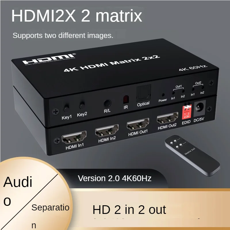 

Audio Matrix Switching hdmi 2x2 4k@60 HDMI Distributor with 3D Support 2 in 2 out Switch Splitter Converter for PS4 PC Laptop TV