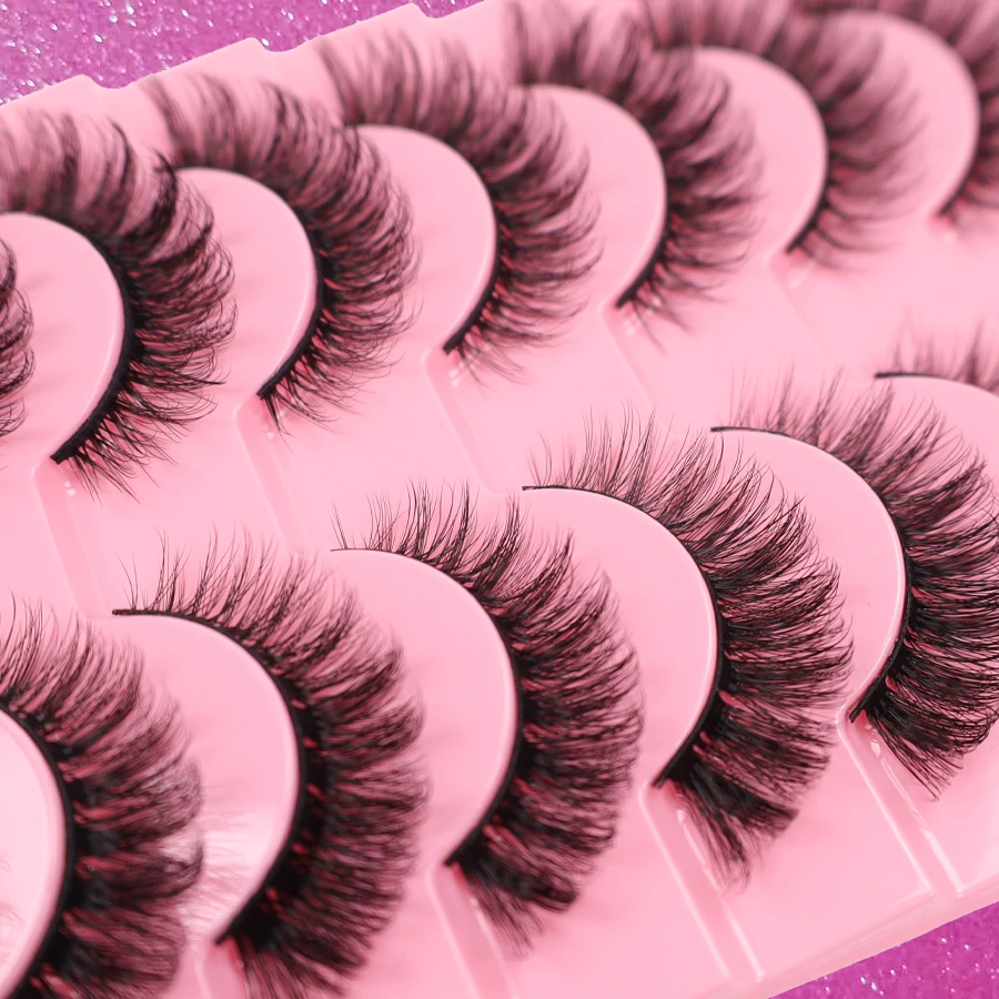 10ペアのつけまつげ、ナチュラルシミュレーションステージメイク、3DブラックステムDDロールDHストライプ、テールウィング付き斜めフライングつけまつげ